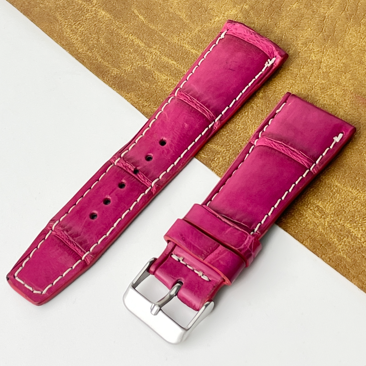 Pink Unique Texture Alligator Watch Band For Men 