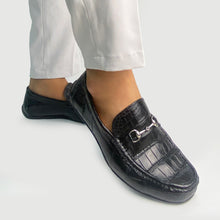 Men's Black Alligator Leather Horsebit Loafers | Belly Crocodile Skin Loafer Shoes For Men - SH21C42