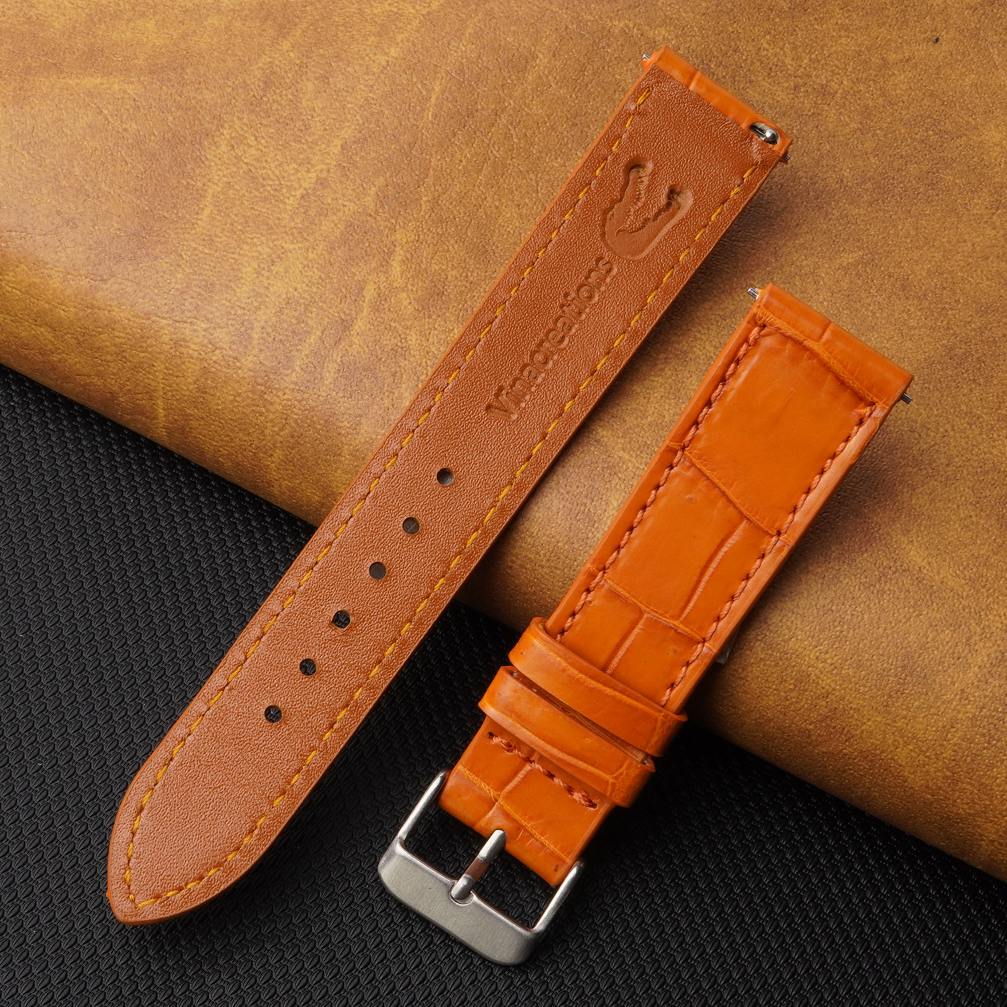 Flat Tan Alligator Leather Watch Band