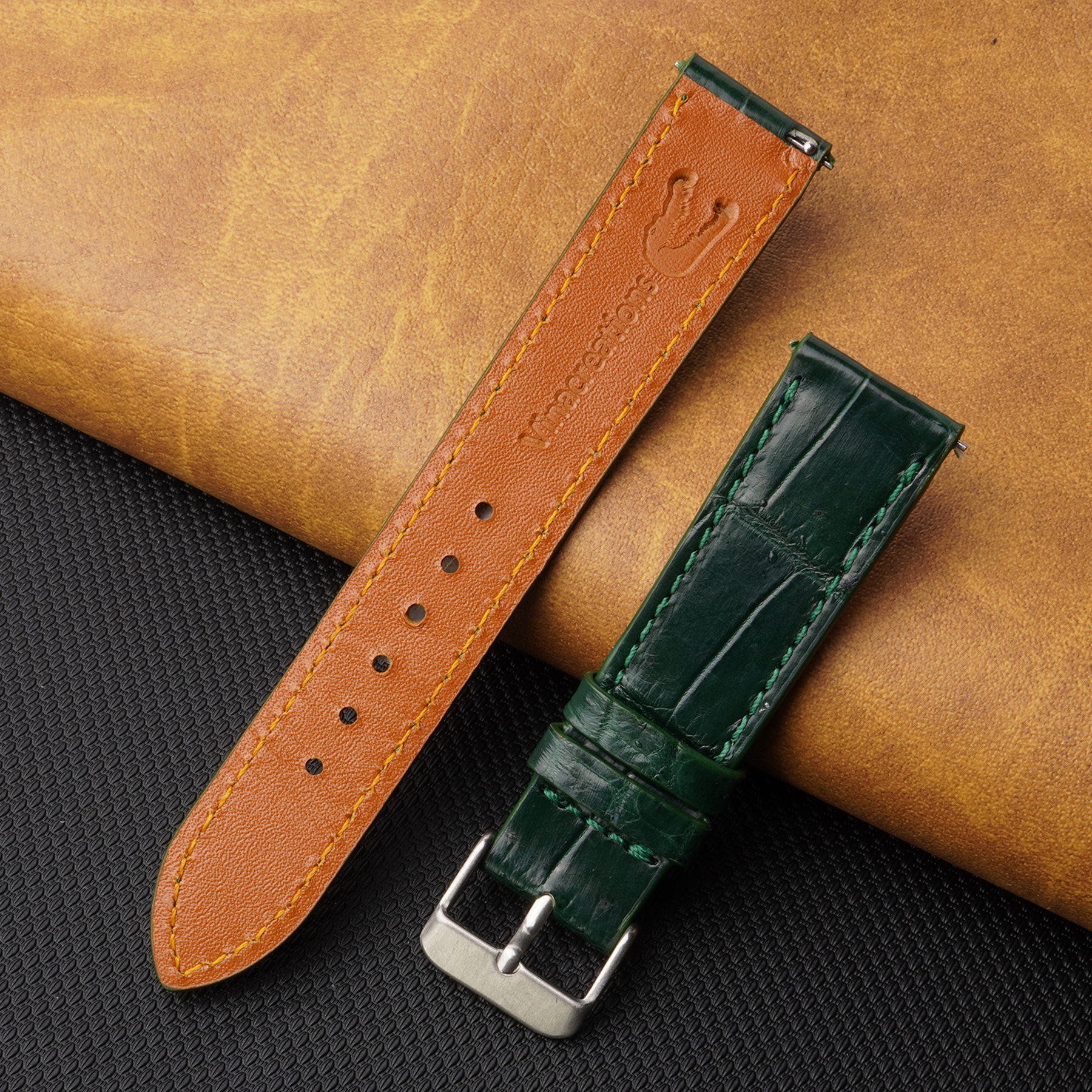 Flat Green Alligator Leather Watch Band