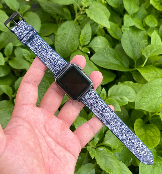 Unique Blue Stingray Leather Apple Watch Band Series 7 6 5 Vinacreations