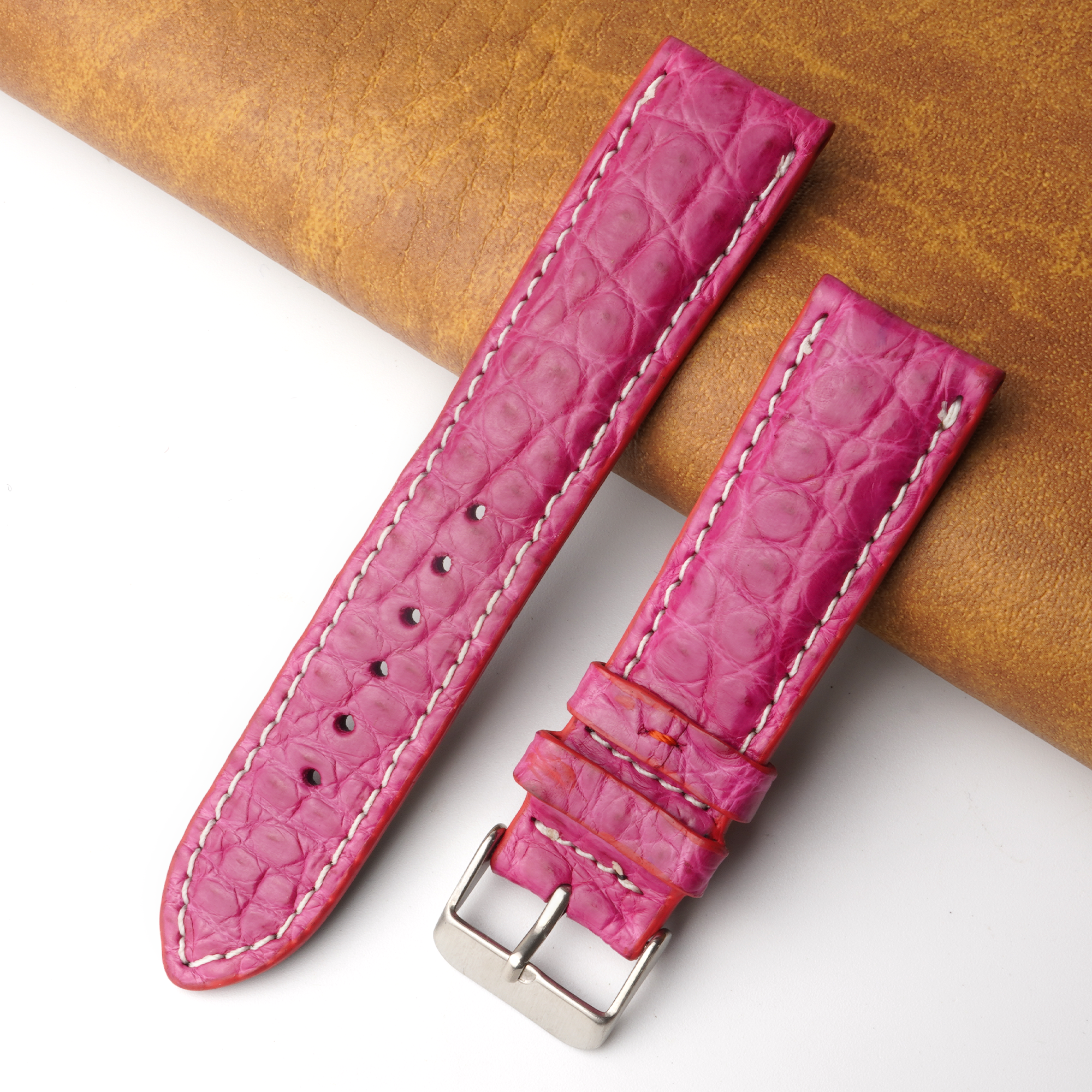 21mm Pink Unique Pattern Alligator Leather Watch Band For Men DH-226L