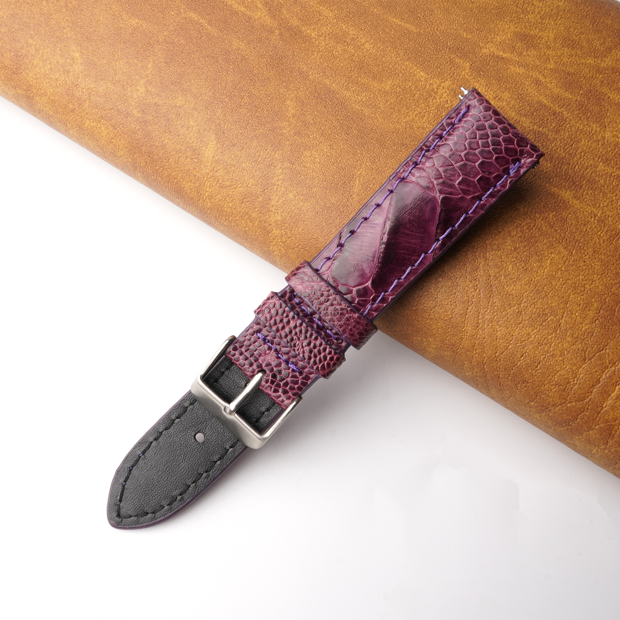 20mm Purple Unique Ostrich Leather Watch Band For Men | DH-170B