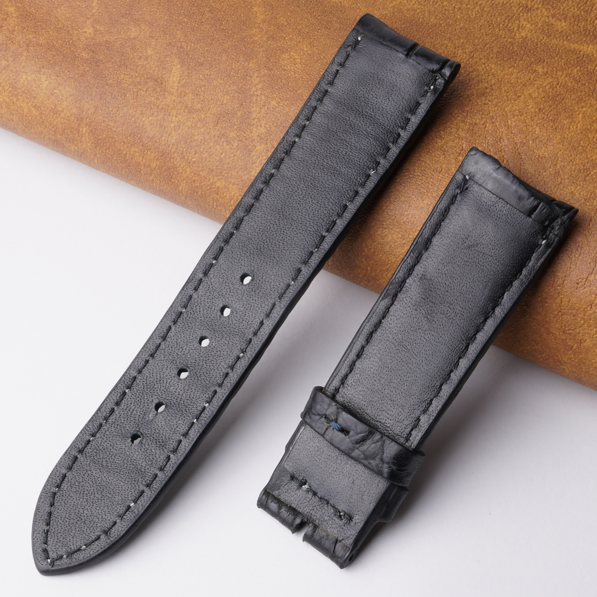 22mm Black Unique Pattern Alligator Leather Watch Band For Men DH-01B