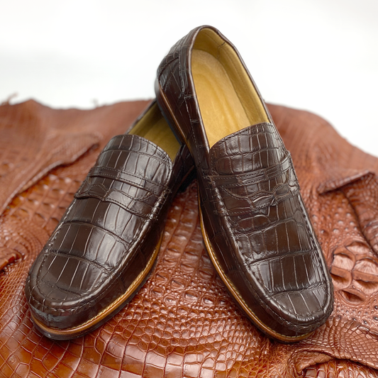 Dark Brown Alligator Loafers Men | Mens Crocodile Belly Leather Slip On | SH43E42