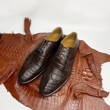 Dark Brown Alligator Leather Oxford Shoes For Men | Formal Wedding Shoes | SH03A42