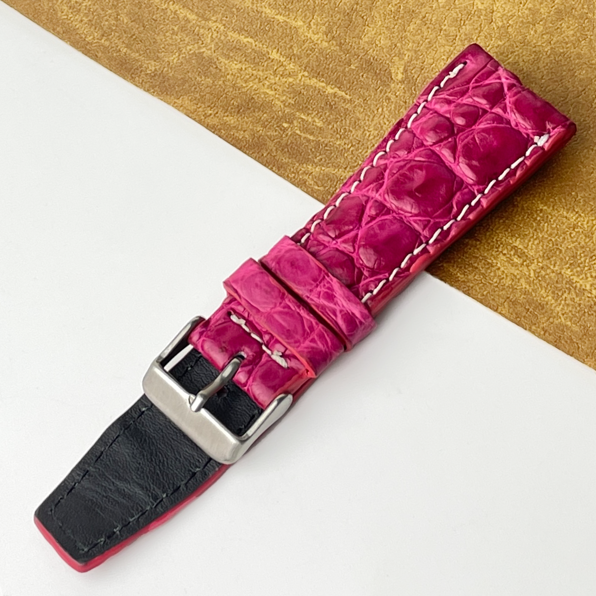 Pink Unique Texture Alligator Watch Band For Men 