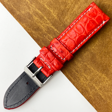 Bright Red Unique Pattern Alligator Leather Watch Band
