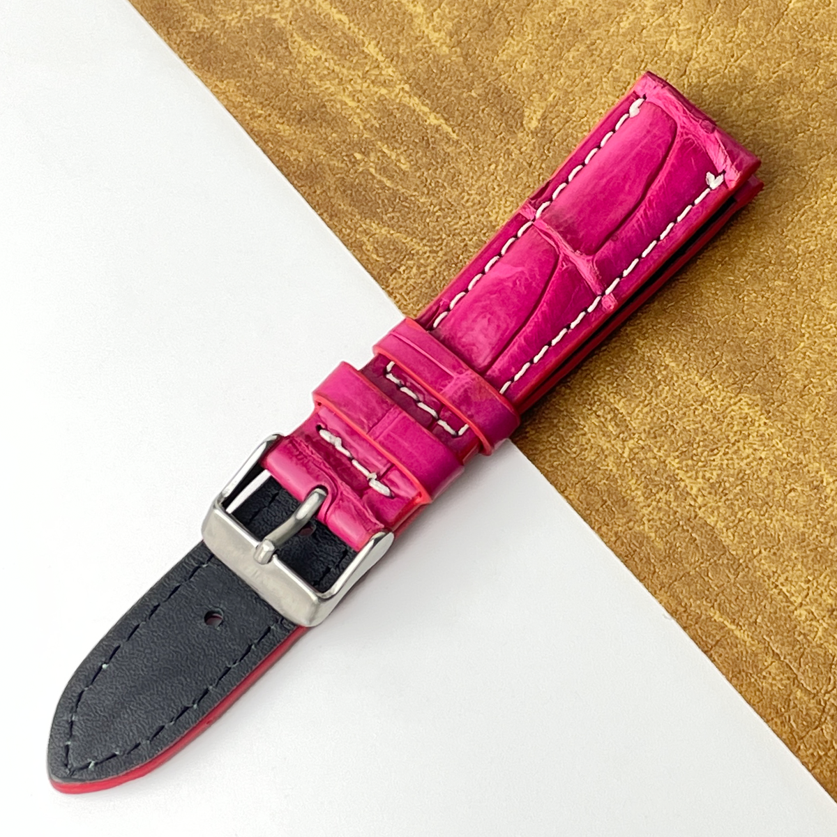 Pink Unique Pattern Alligator Leather Watch Band