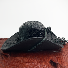Black Alligator Cowboy Hat | Crocodile Skin Western Style Hat With Chin Cord | HAT-BLA-66