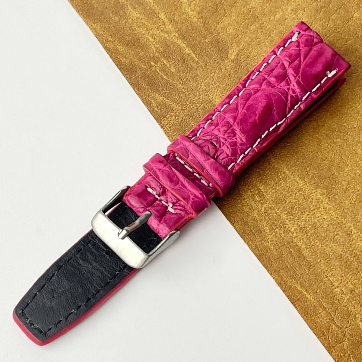 Pink Unique Texture Alligator Watch Band For Men 
