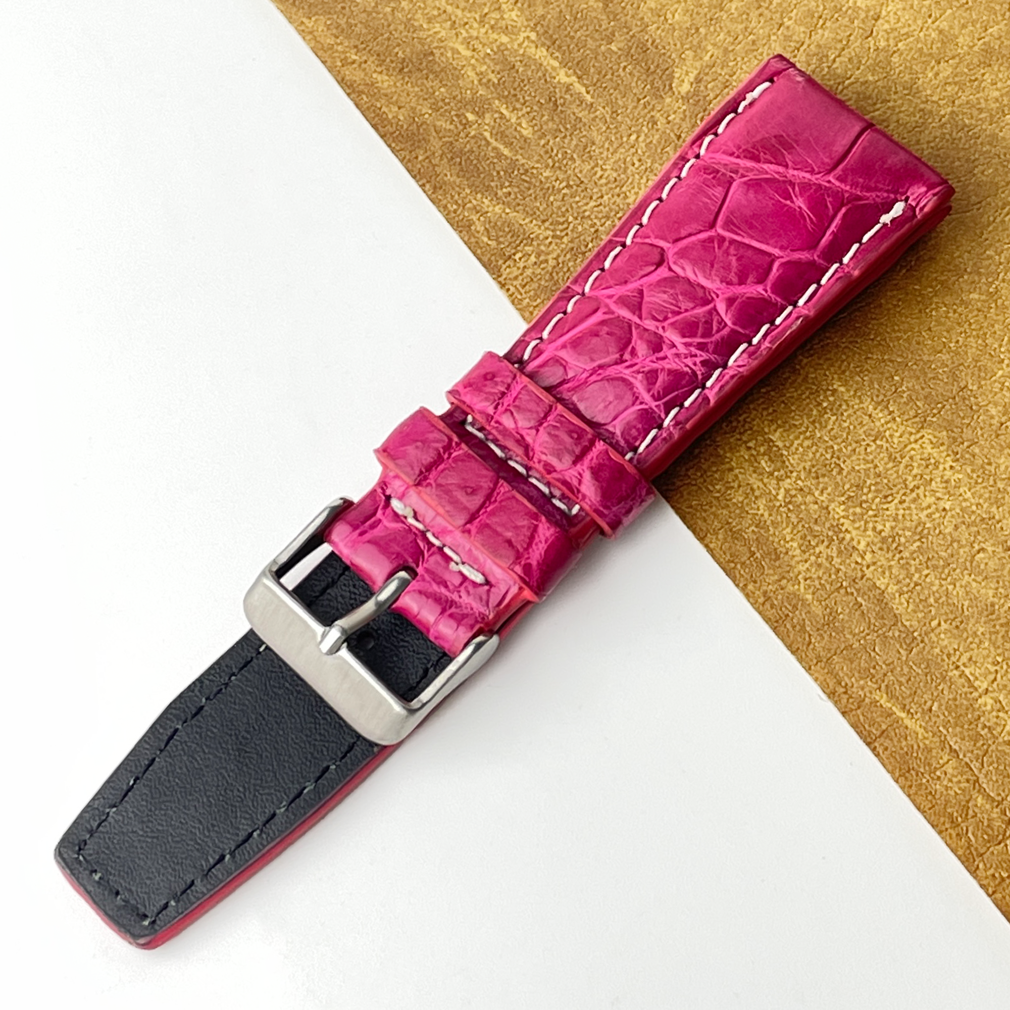 Pink Unique Texture Alligator Watch Band For Men 