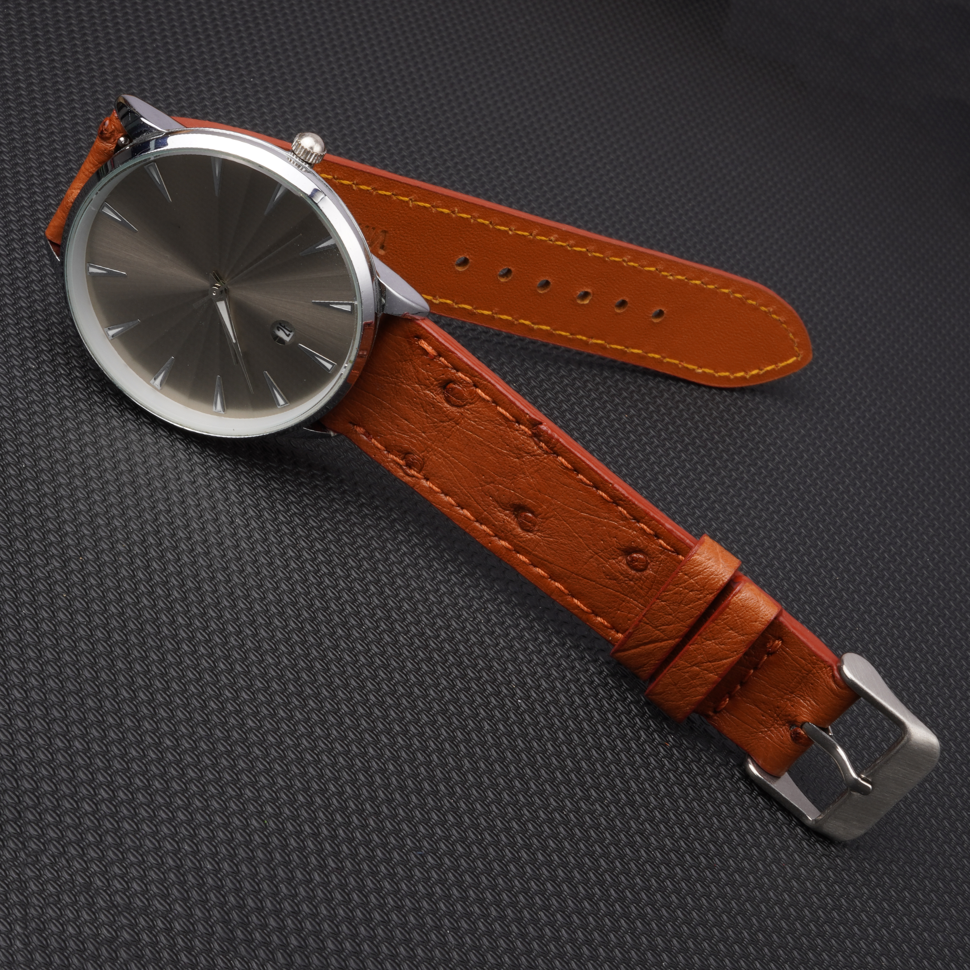 Slim Light Brown Ostrich Leather Watch Band