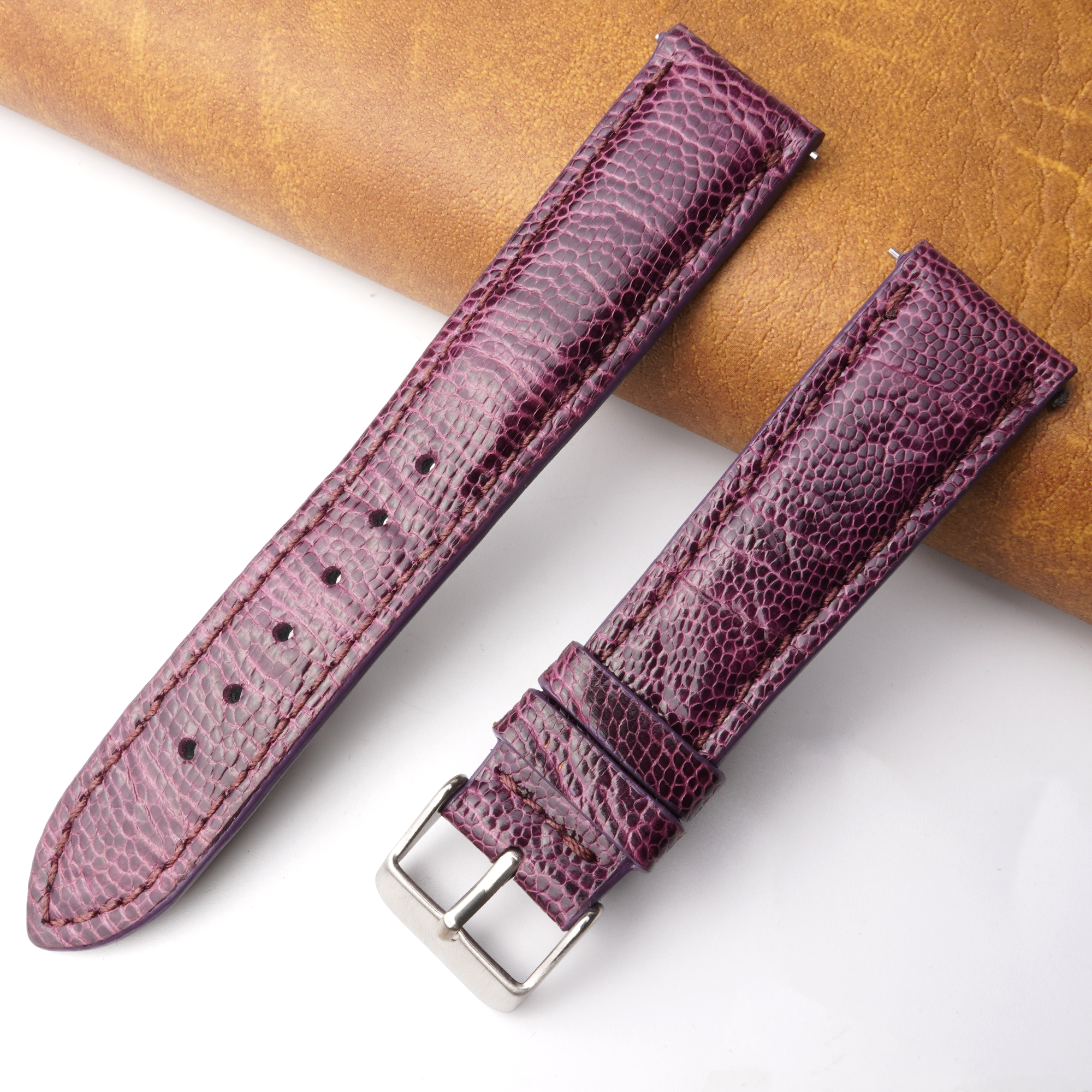 20mm Purple Unique Ostrich Leather Watch Band For Men | DH-170H