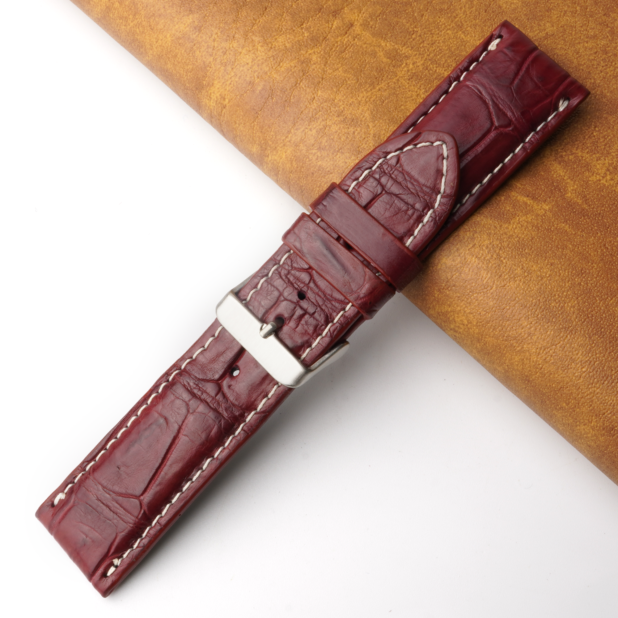 24mm Burgundy Unique Pattern Alligator Leather Watch Band For Men DH-224AC