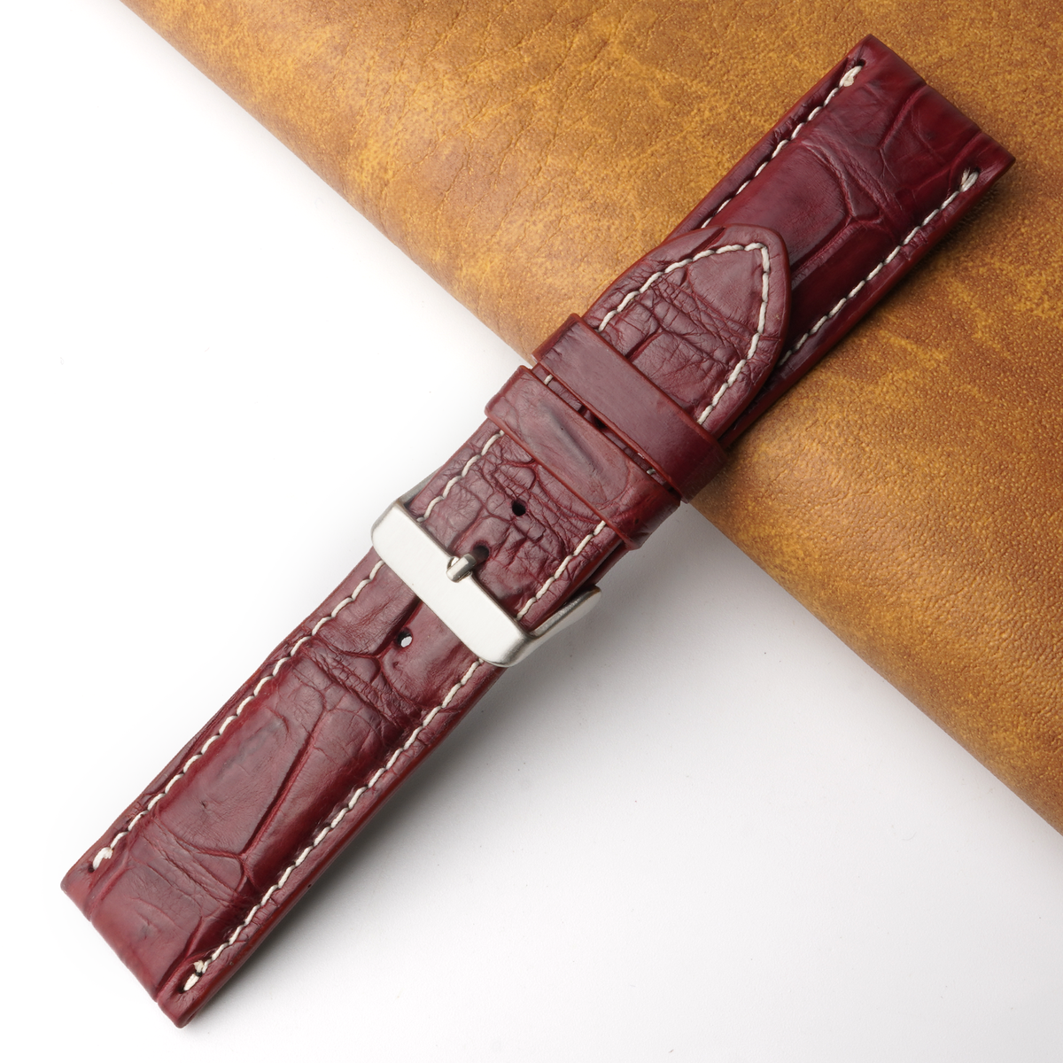 24mm Burgundy Unique Pattern Alligator Leather Watch Band For Men DH-224AC