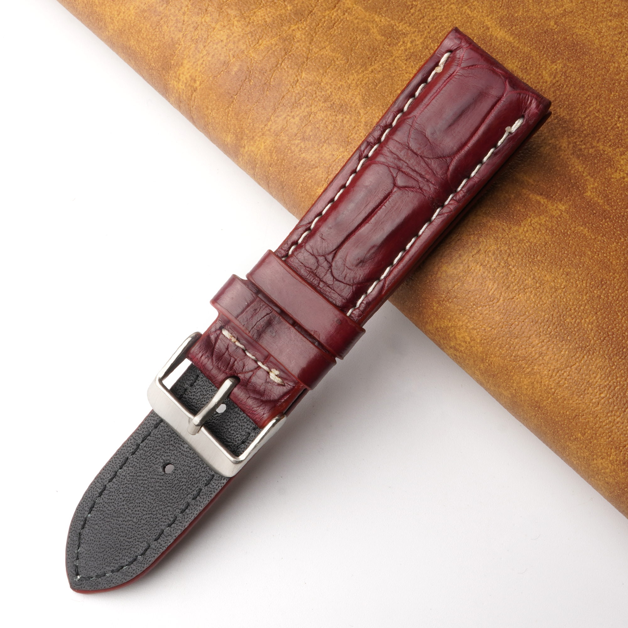 22mm Burgundy Unique Pattern Alligator Leather Watch Band For Men DH-224V