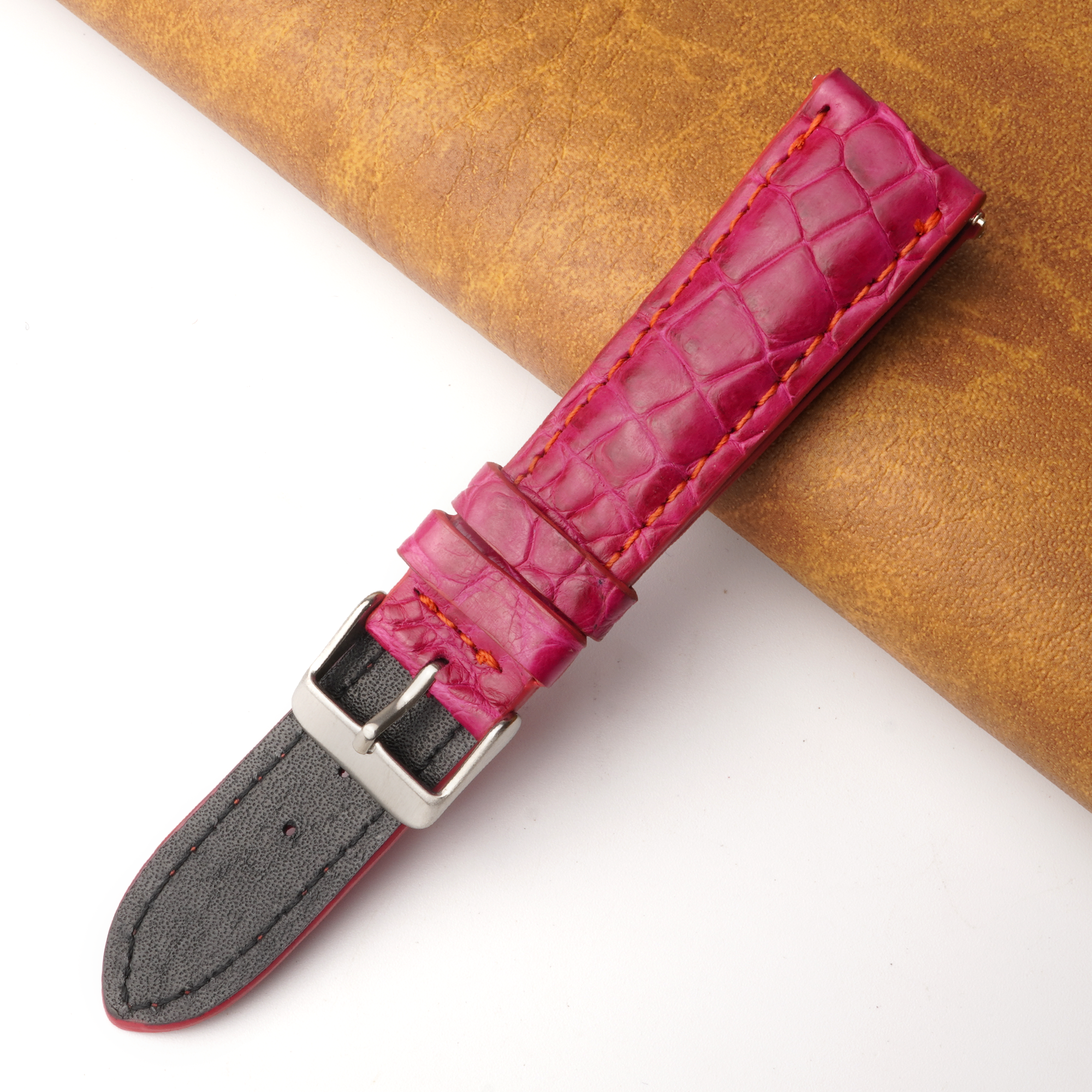 20mm Pink Unique Pattern Alligator Leather Watch Band For Men DH-225Q