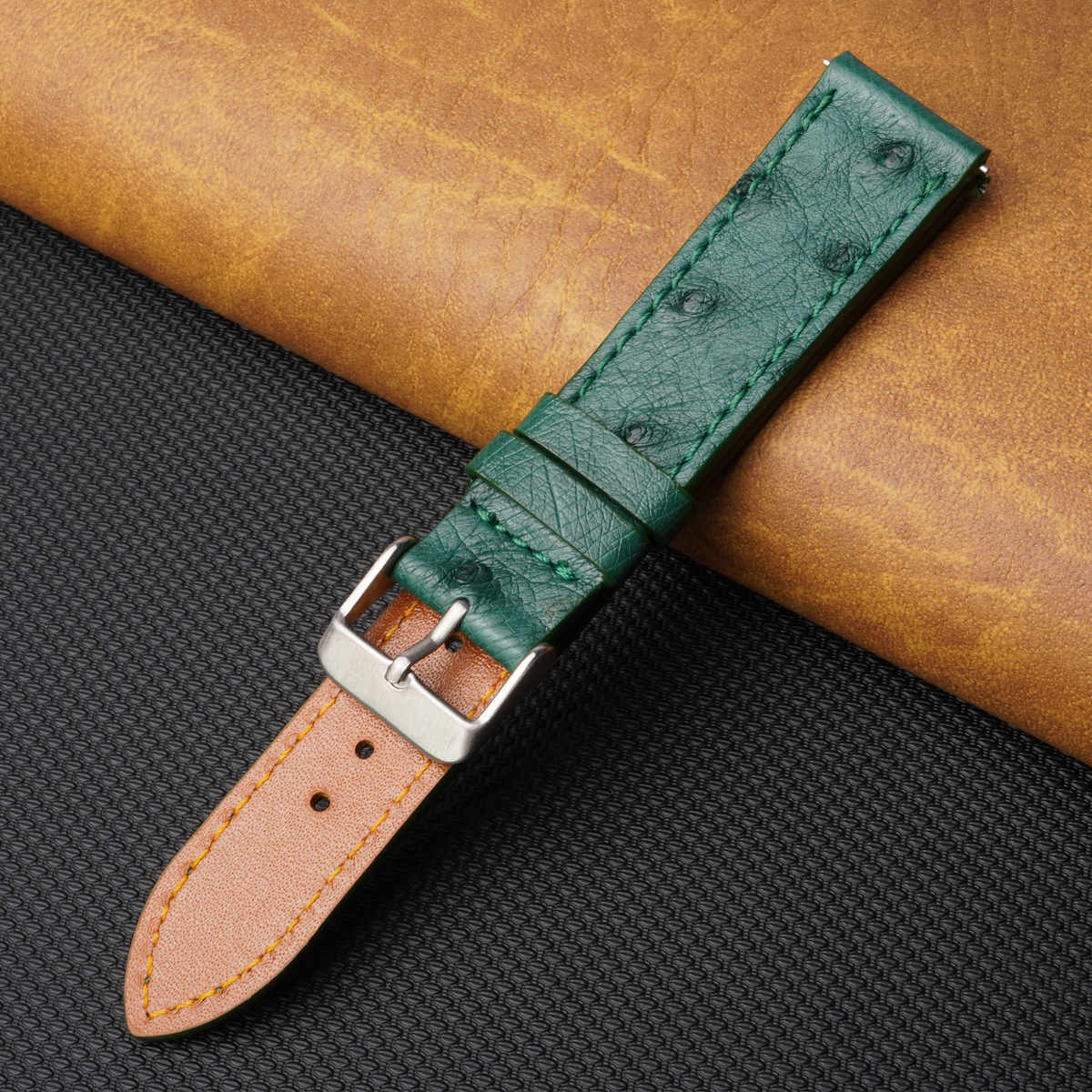 Slim Green Ostrich Leather Watch Band