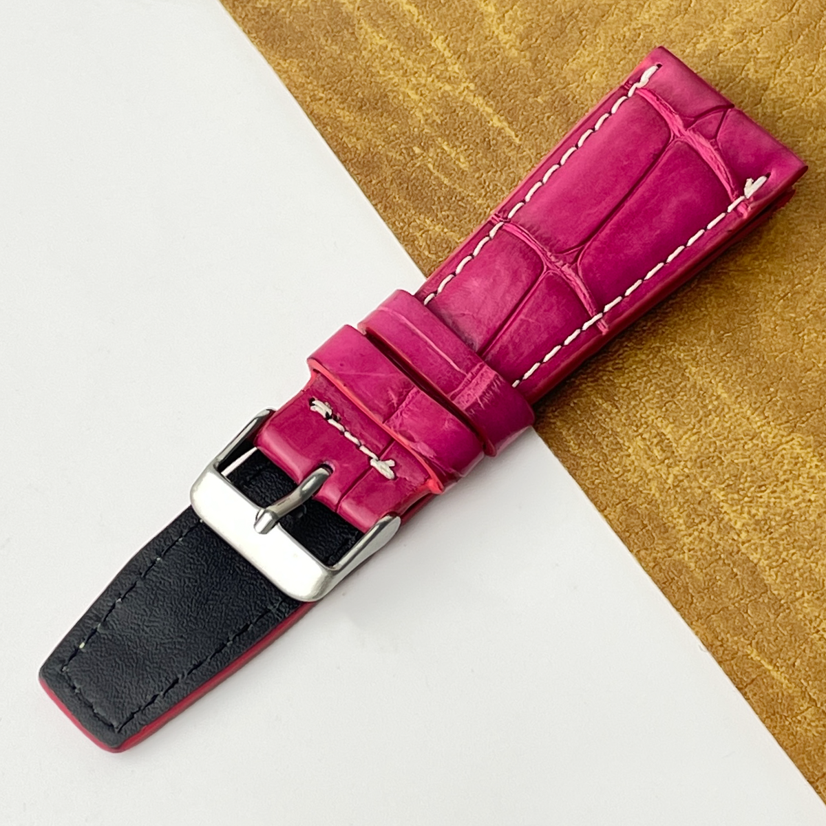 Pink Unique Texture Alligator Watch Band For Men 