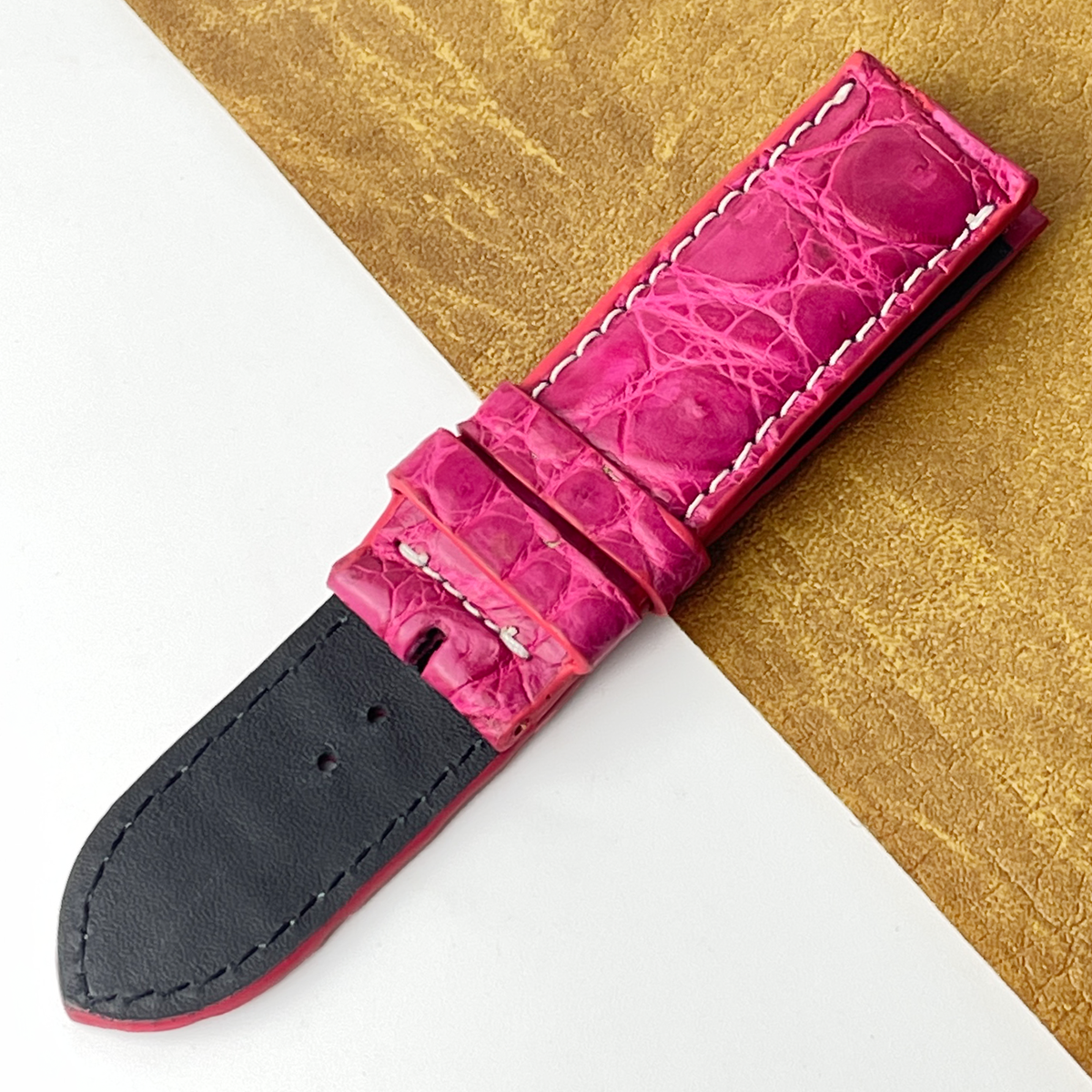 Pink Unique Texture Alligator Watch Band For Men 
