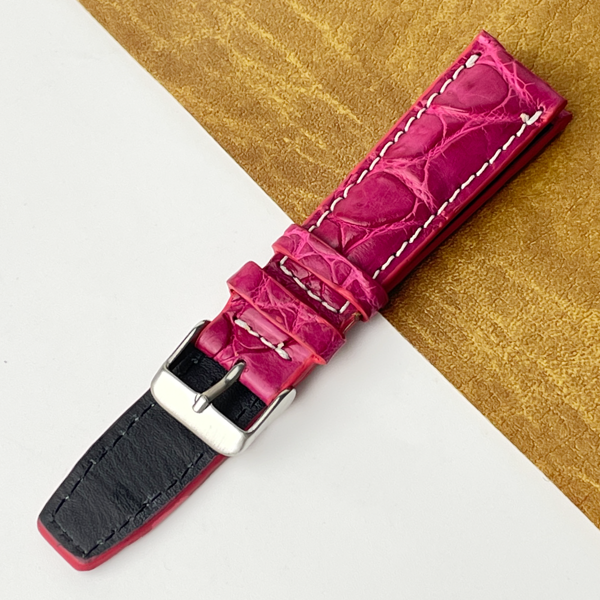 Pink Unique Pattern Alligator Leather Watch Band