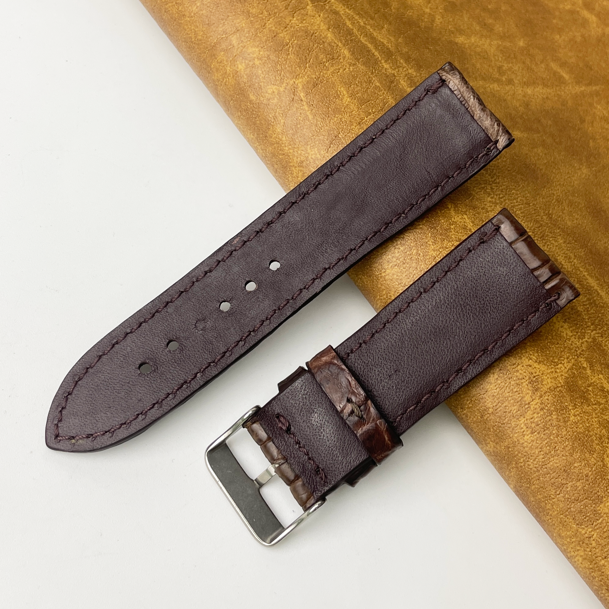 Dark Brown Unique Texture Alligator Leather Watch Band For Men