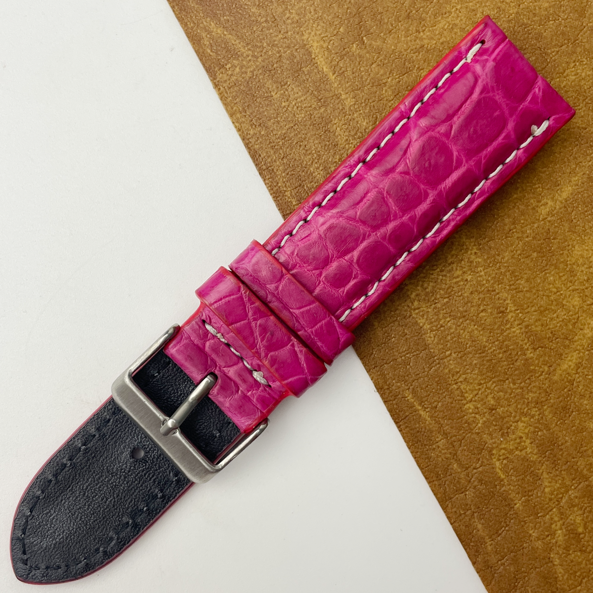Pink Unique Texture Alligator Watch Band For Men 