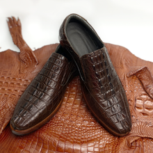 Dark Brown Belly Alligator Leather Mens Slip On Loafers | Crocodile Skin Dress Shoes For Men | SH73H42