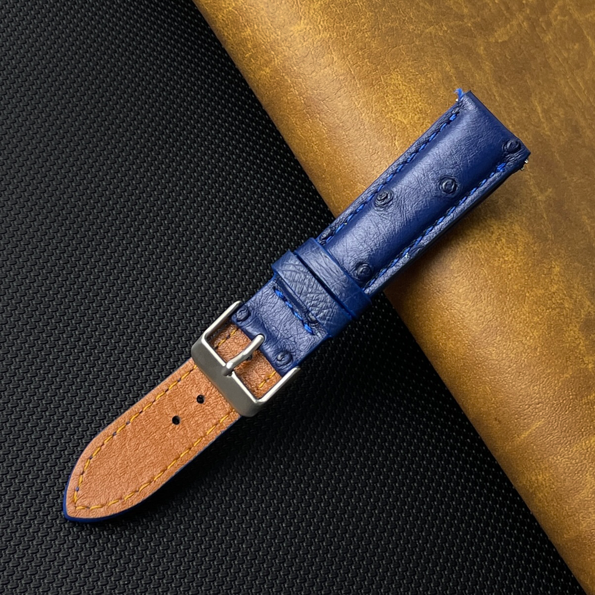 Blue Genuine Ostrich Leather Watch Strap Quick Release