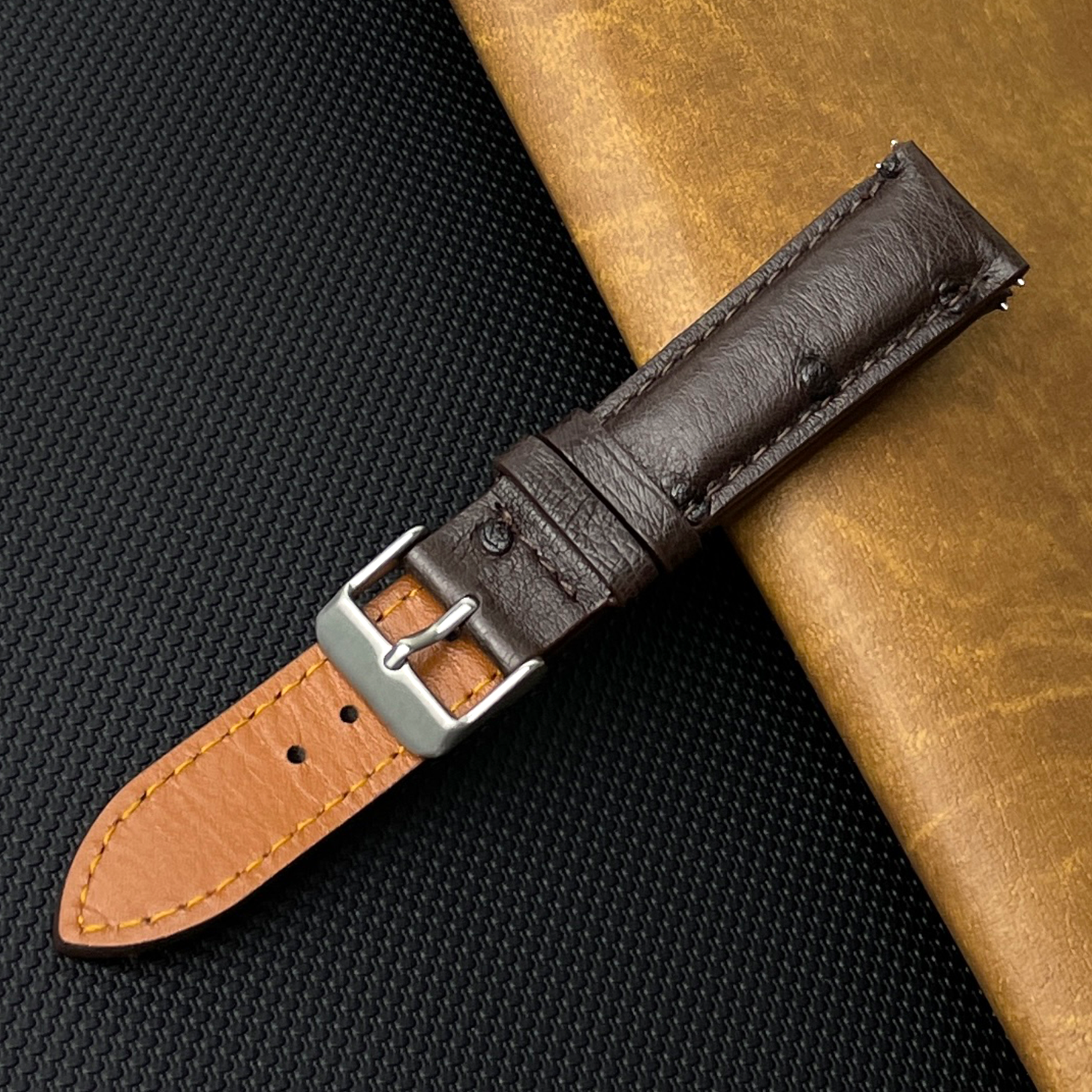 Dark Brown Genuine Ostrich Leather Watch Strap Quick Release