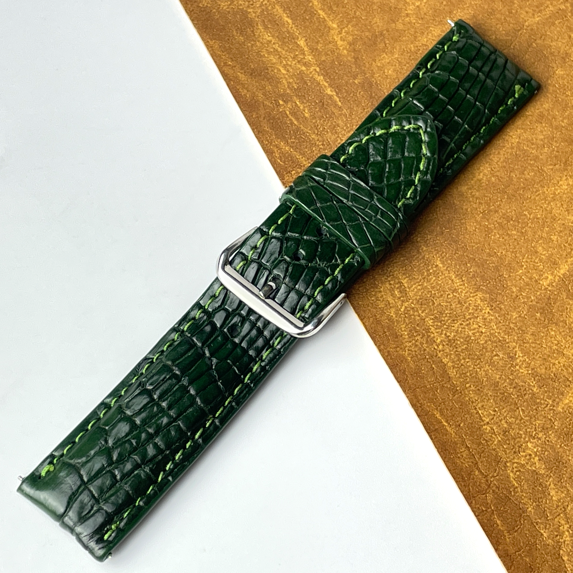 24mm Dark Green Unique Pattern Alligator Leather Watch Strap For Men DH-460CKV