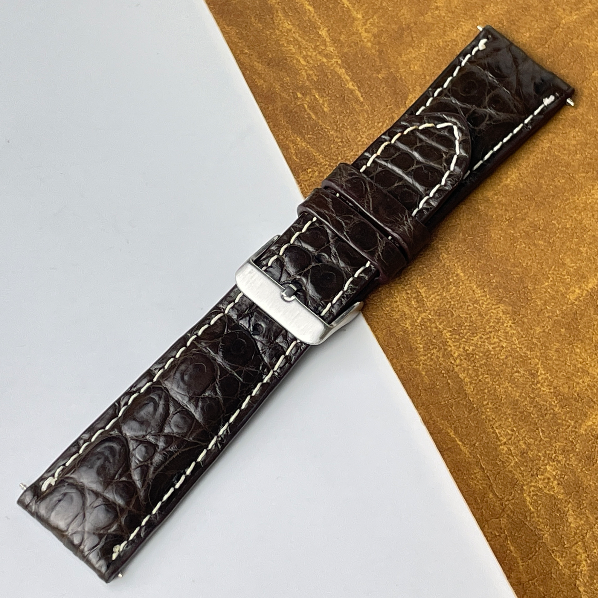 24mm Dark Brown Unique Alligator Leather Watch Band For Men | DH-78-E