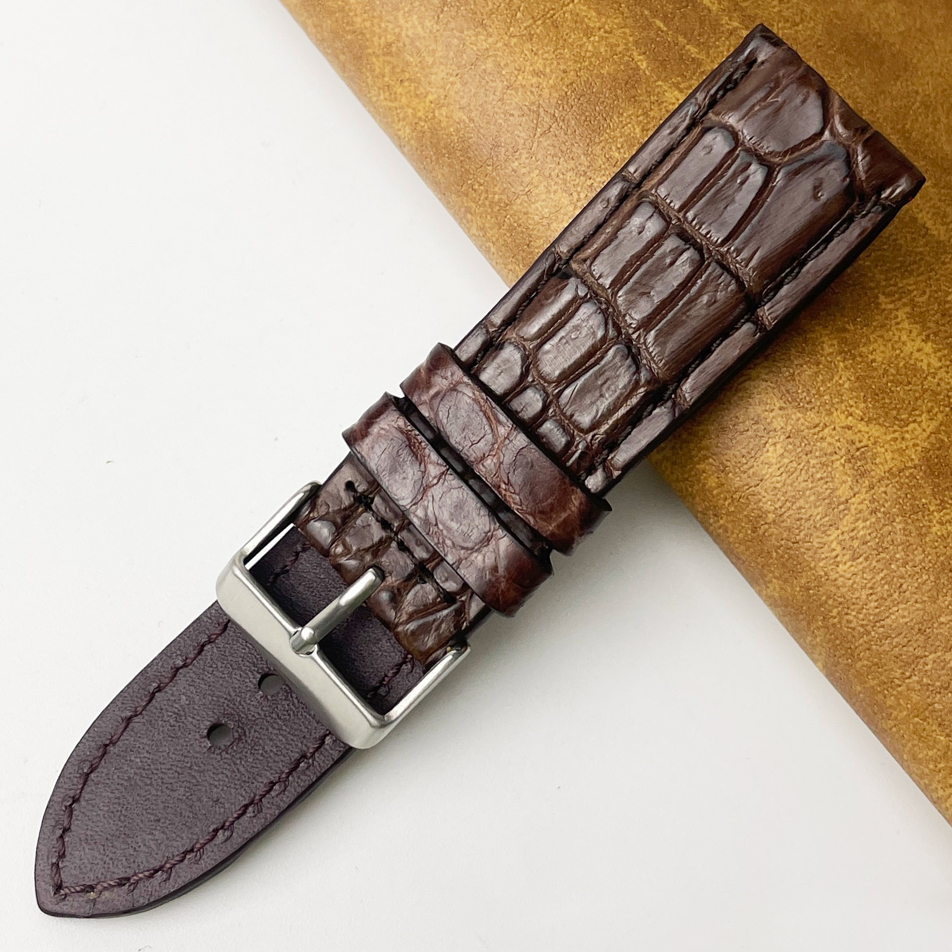 Dark Brown Unique Texture Alligator Leather Watch Band For Men