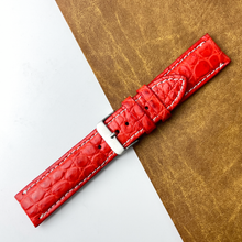 Bright Red Unique Pattern Alligator Leather Watch Band