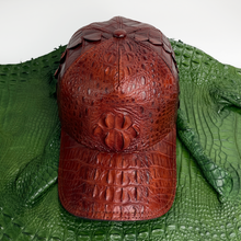 Brown Alligator Leather Cap - Fashionable Exotic Adjustable Outdoor Baseball Cap | Cowboy Style | HAT-BRO-22