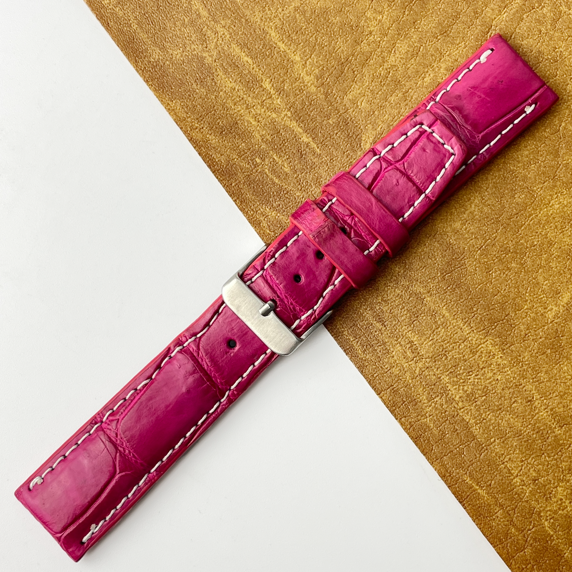 Pink Unique Texture Alligator Watch Band For Men