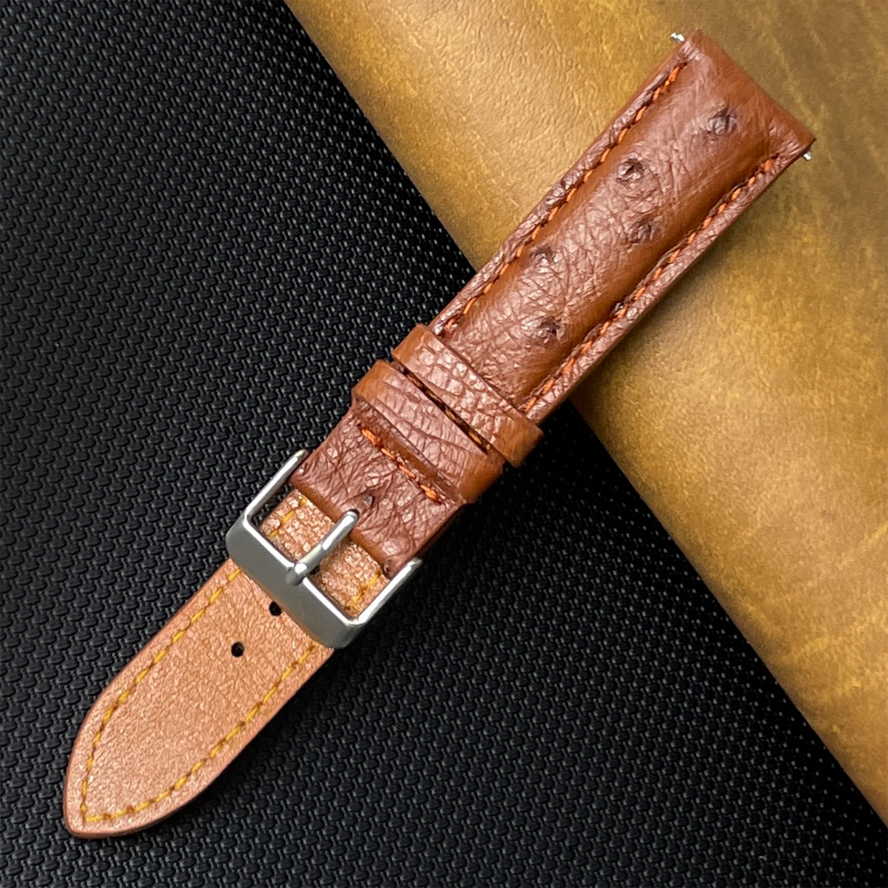 Brown Genuine Ostrich Leather Watch Strap Quick Release