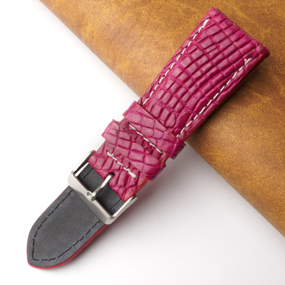 26mm Pink Unique Pattern Alligator Leather Watch Band For Men DH-226M