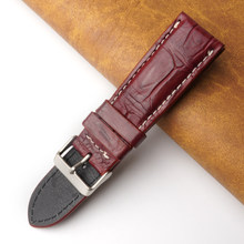 24mm Burgundy Unique Pattern Alligator Leather Watch Band For Men DH-224AC