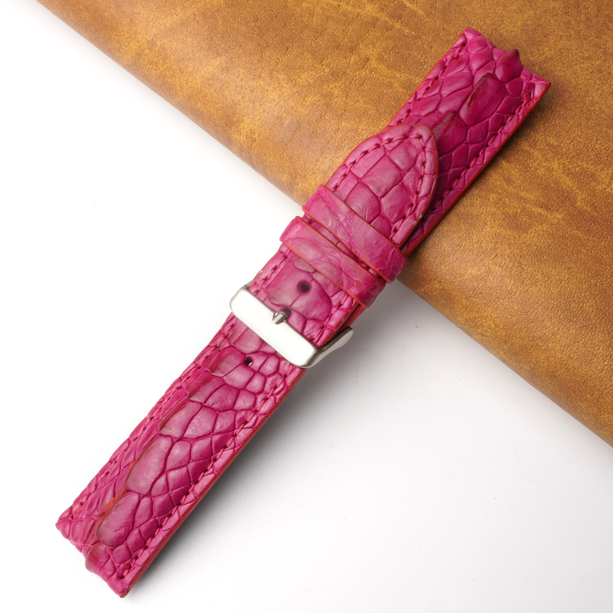 24mm Pink Unique Pattern Alligator Leather Watch Band For Men DH-225K