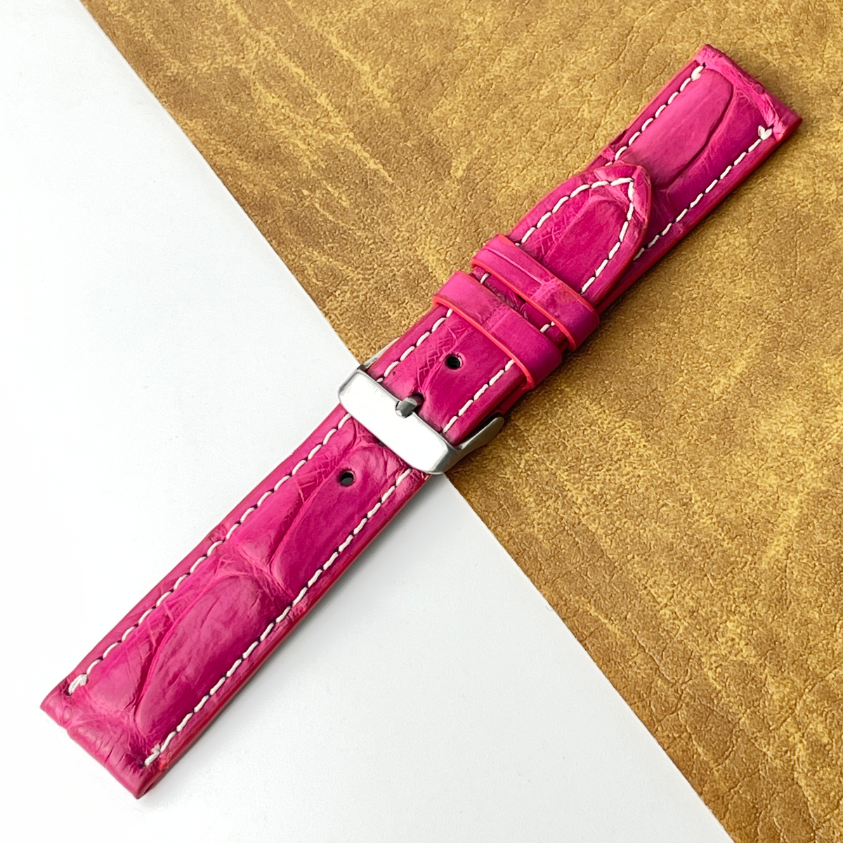 Pink Unique Pattern Alligator Leather Watch Band
