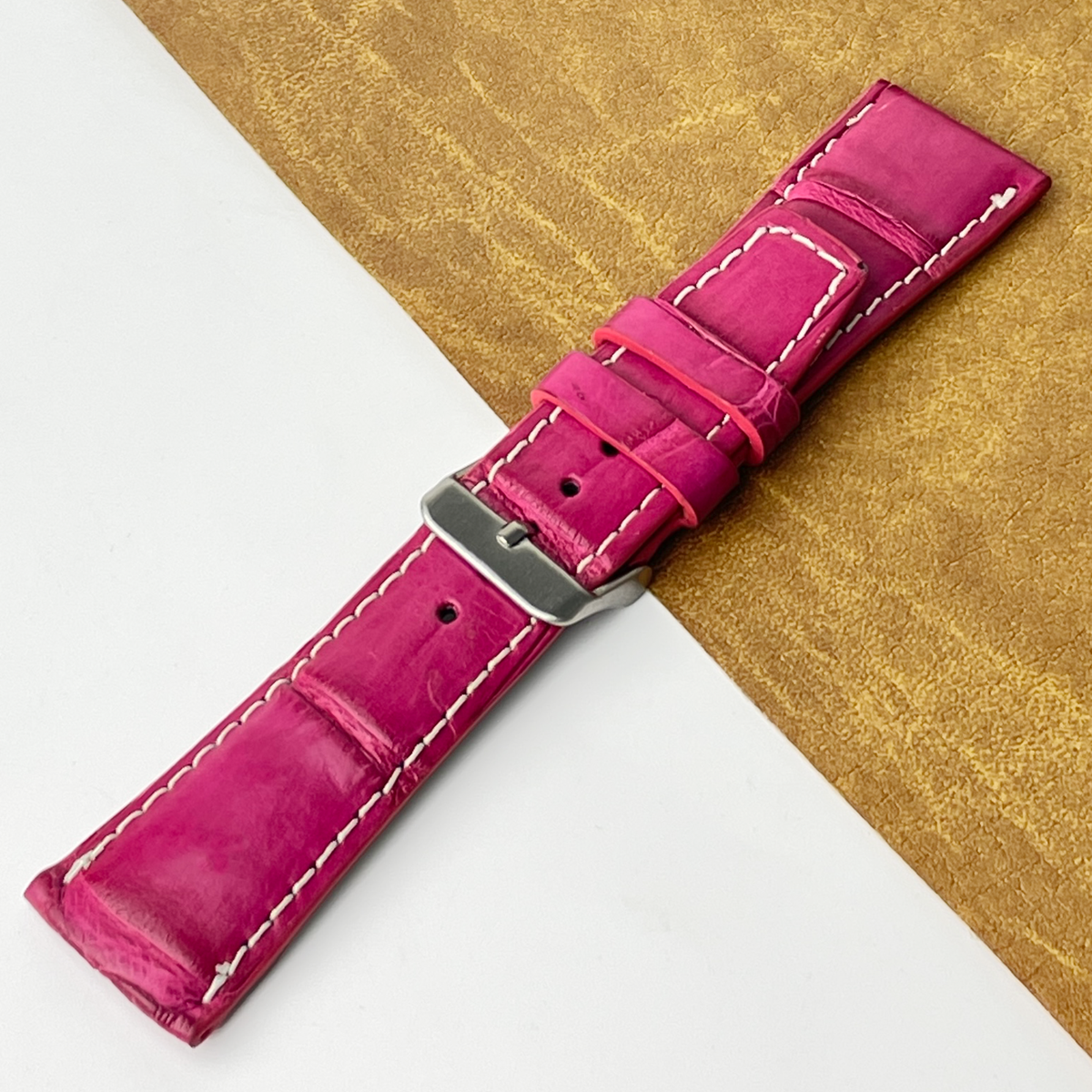 Pink Unique Texture Alligator Watch Band For Men 