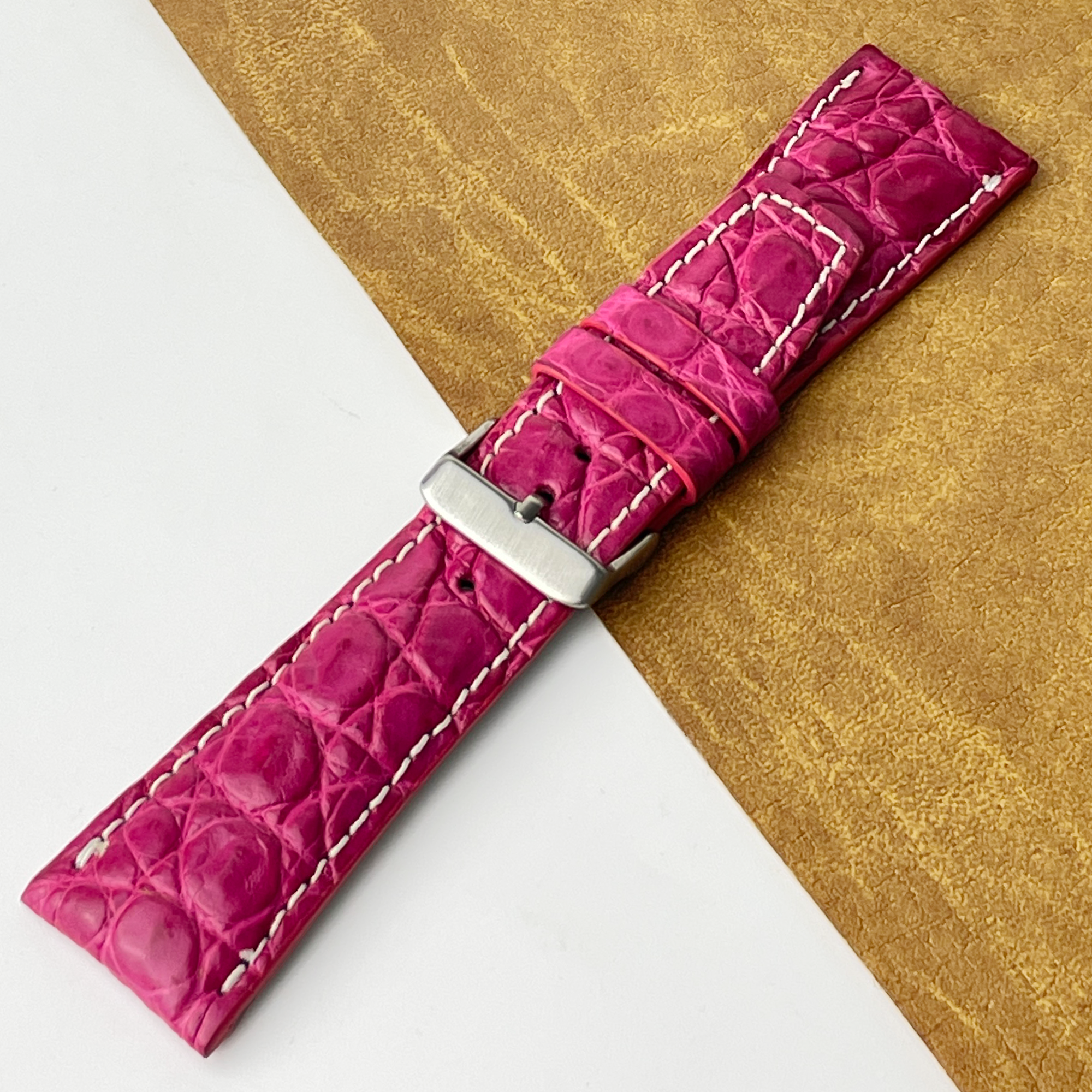 Pink Unique Texture Alligator Watch Band For Men 