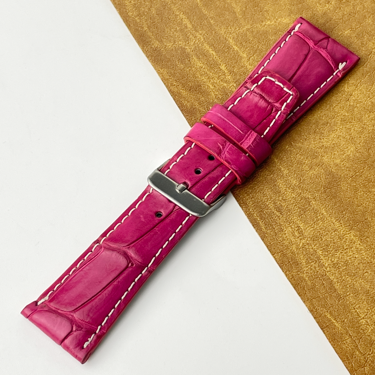 Pink Unique Texture Alligator Watch Band For Men 