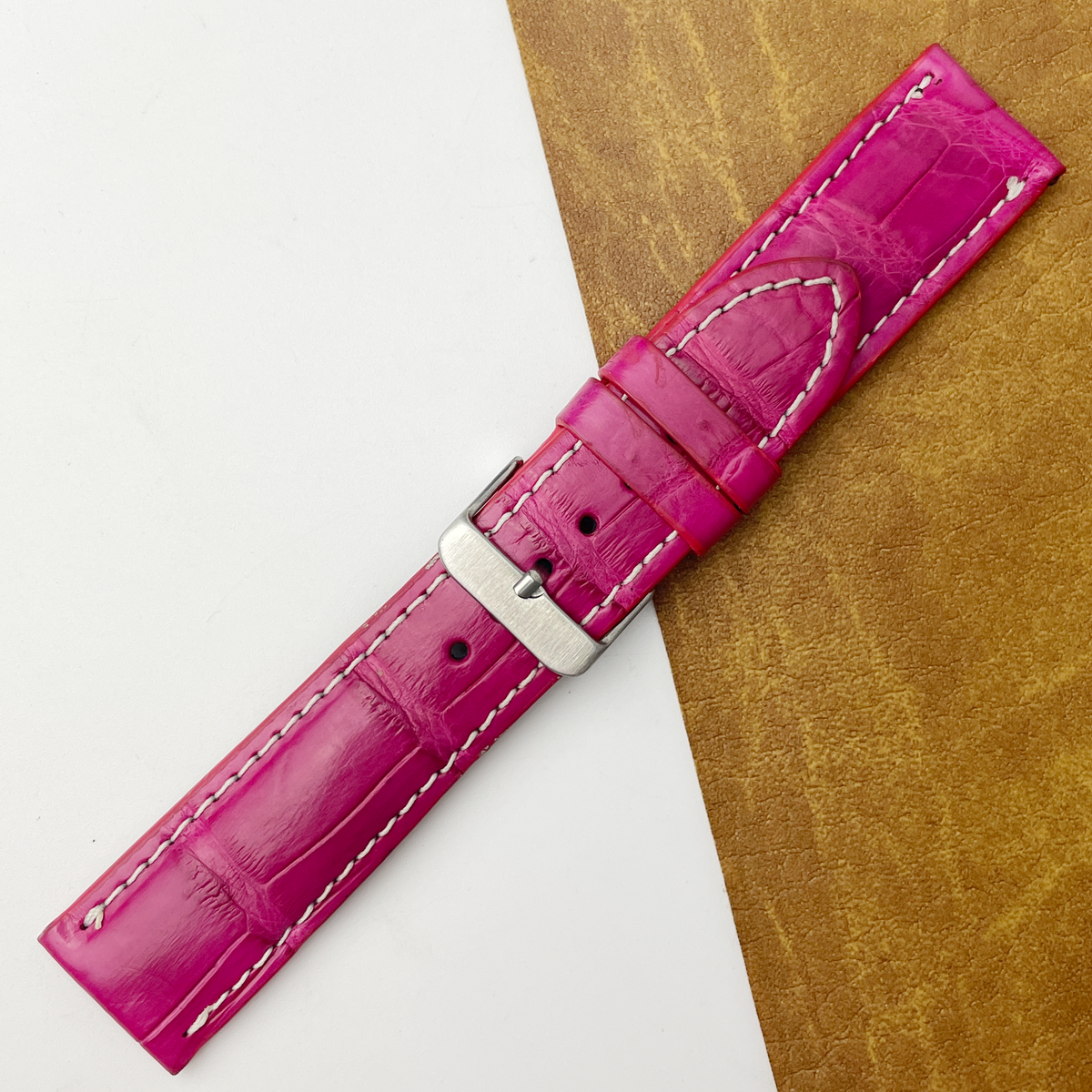 Pink Unique Texture Alligator Watch Band For Men 