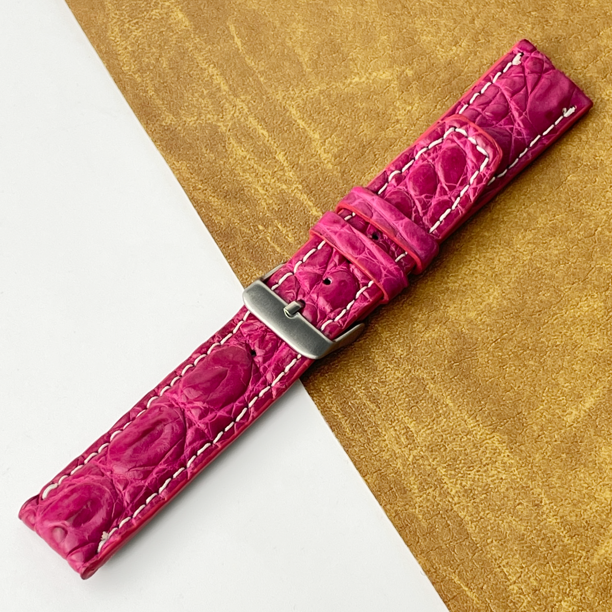 Pink Unique Texture Alligator Watch Band For Men 