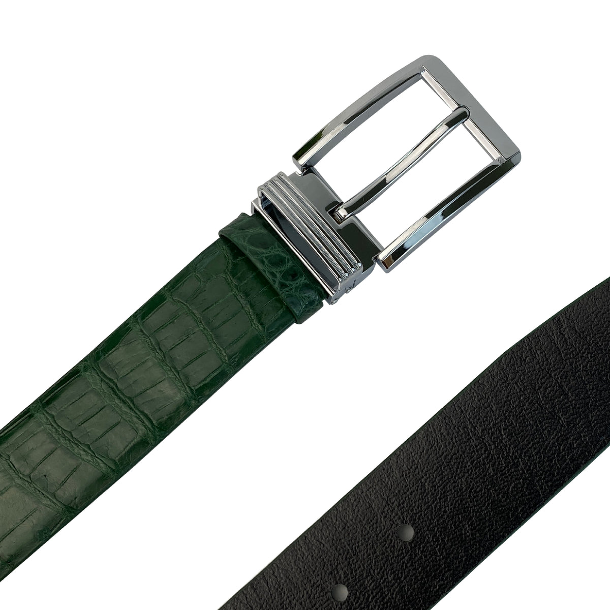 Handmade Green Alligator Belt Men's - Crocodile Skin Belly Belt 1.5" - Pin Buckle