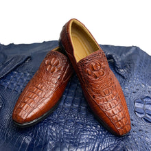 Light Brown Mens Alligator Leather Slip-On Loafer | Crocodile Hornback Moc Toe Loafer | SH56F