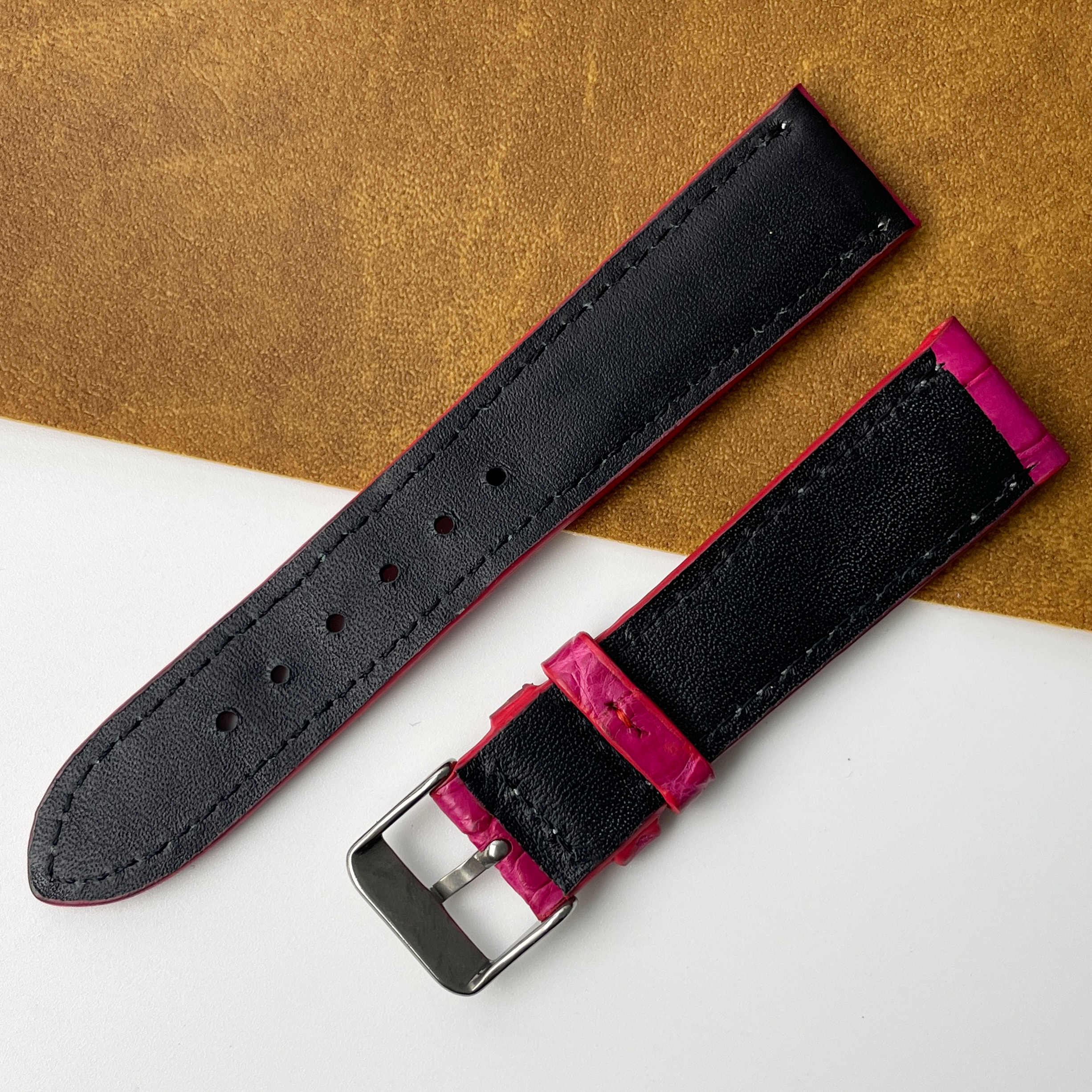 Pink Unique Texture Alligator Watch Band For Men